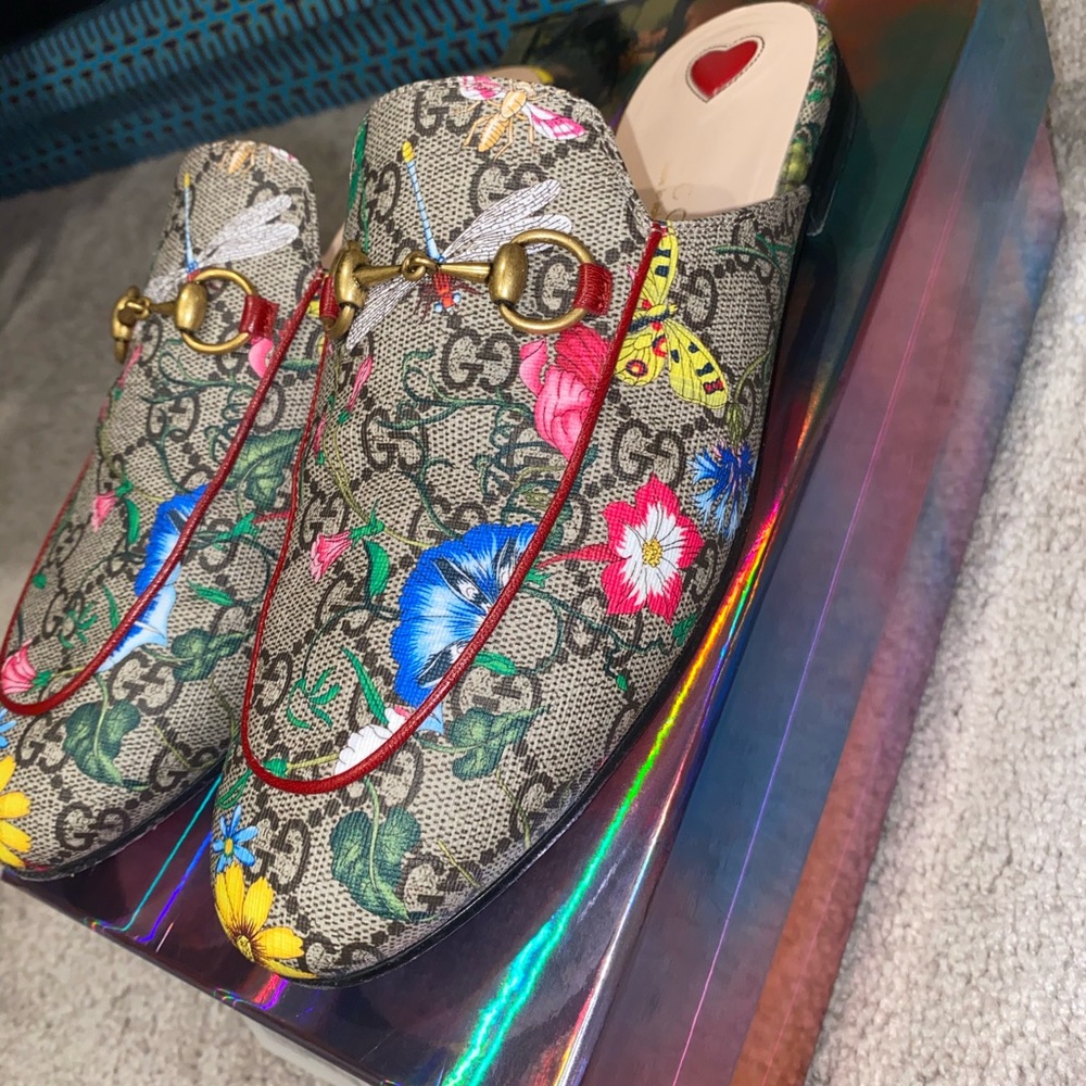 Multicolor GG Flora Princetown Slippers